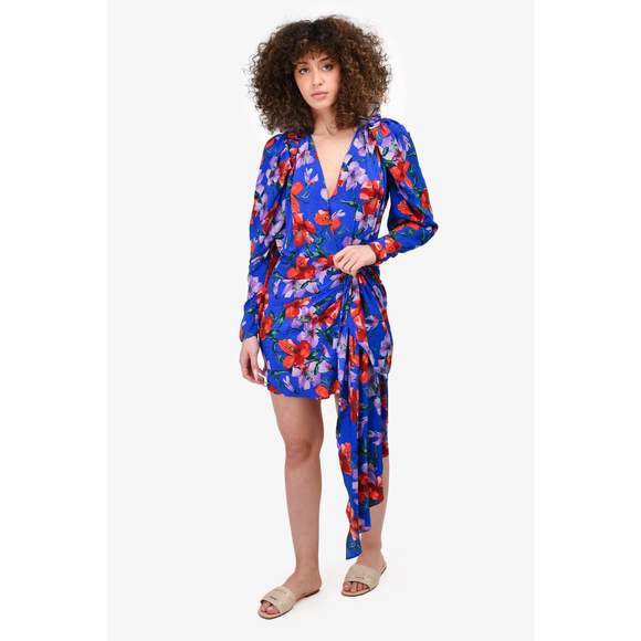 Magda Butrym Blue Silk Floral Asymmetrical Dress Size 34 - Picture 2 of 3